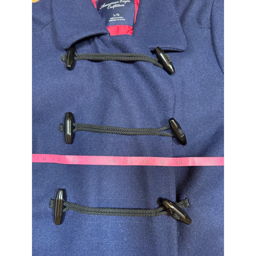 American Eagle Outfitters Navy Blue Wool Blend Toggle Duffle Coat Womens Large - Picture 6 of 7
